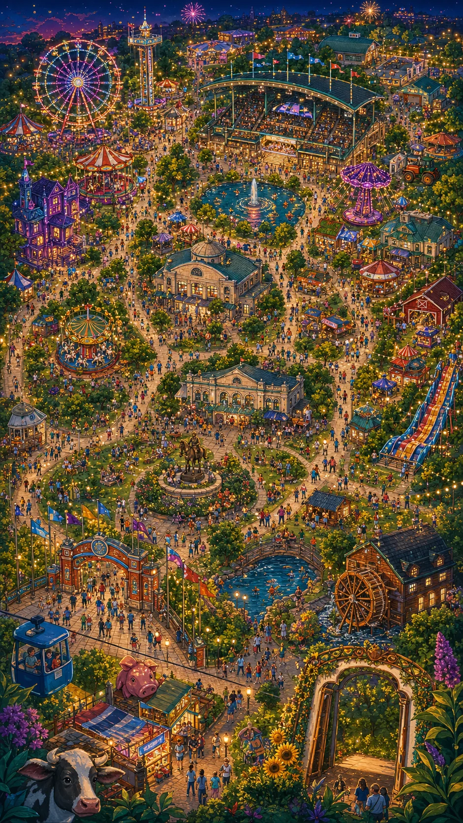 A dense illustrated Minnesota State Fair world